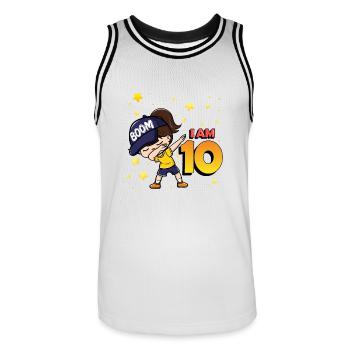 Boom I'm 10 | Birthday Girl | 10th Birthday Party - Men's Basketball Jersey - white/black - Front - AI Model Male 185 dark (185cm)
