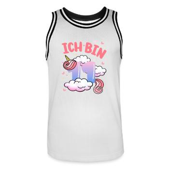 Ich Bin 11 Jahre Alt | Einhorn-thema | 11. - Männer Basketball-Trikot - Weiß/Schwarz - Vorne - AI Model Male 185 dark (185cm)