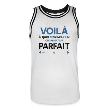 Un Organisateur parfait métier cadeau - Maillot de basket Homme - blanc/noir - Devant - AI Model Male 185 dark (185cm)