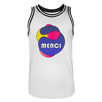 MERCI. THANKS. THANK YOU. ANNIVERSAIRE. NAISSANCE. - Maillot de basket Homme - blanc/noir - Devant - AI Model Male 185 dark (185cm)