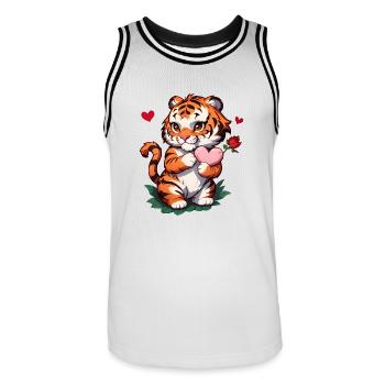 Offrez ce tigre mignon en cadeau pour la Saint-Valentin - Maillot de basket Homme - blanc/noir - Devant - AI Model Male 185 dark (185cm)