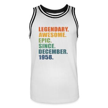 65e anniversaire, décembre 1958, 65e anniversaire - Maillot de basket Homme - blanc/noir - Devant - AI Model Male 185 dark (185cm)