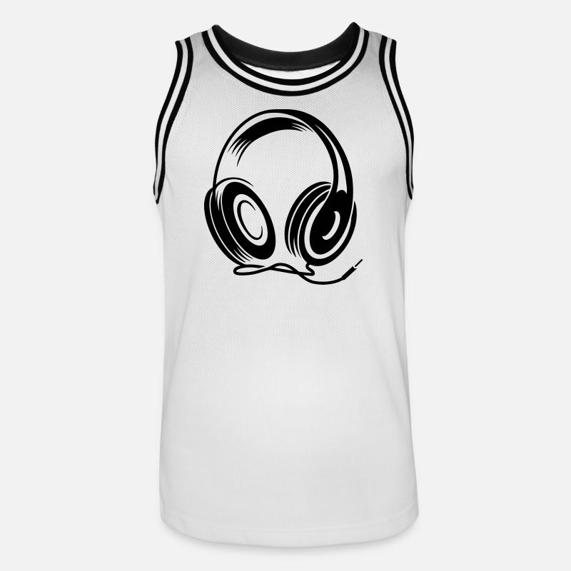 Kopfhörer mit Kabel im Stencil Stil - Männer Basketball-Trikot - Weiß/Schwarz