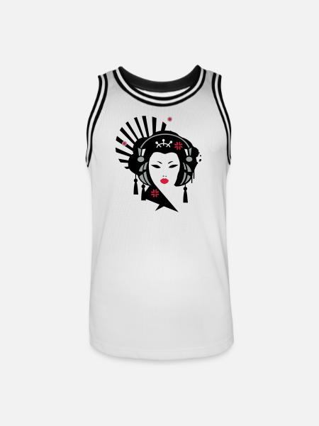 Geisha mit Kopfhörer - Männer Basketball-Trikot - Weiß/Schwarz