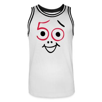 50 years old and still fresh! - Men's Basketball Jersey - white/black - Front - AI Model Male 185 dark (185cm)