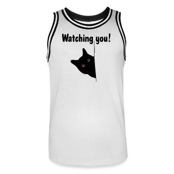 Black cat is watching you! - Männer Basketball-Trikot - Weiß/Schwarz - Vorne - AI Model Male 185 dark (185cm)