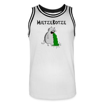 Mietzekatze muss kotzen = MietzeKotze - Männer Basketball-Trikot - Weiß/Schwarz - Vorne - AI Model Male 185 dark (185cm)
