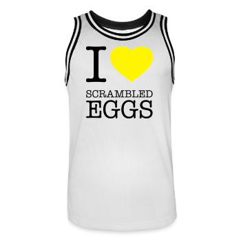 I LOVE SCRAMBLED EGGS Rührei - Men's Basketball Jersey - white/black - Front - AI Model Male 185 dark (185cm)