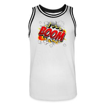 Boom Comic Graphic - Men's Basketball Jersey - white/black - Front - AI Model Male 185 dark (185cm)