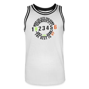 1N23456 - When Life gets you down - Men's Basketball Jersey - white/black - Front - AI Model Male 185 dark (185cm)
