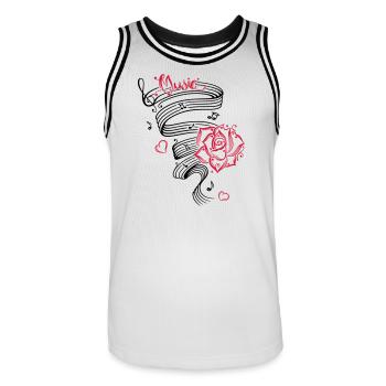 Notes musicales avec musique et fleur. - Maillot de basket Homme - blanc/noir - Devant - AI Model Male 185 dark (185cm)