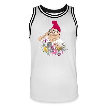 Ein Gartenzwerg als Hipster mit Brille und Tattoos - Männer Basketball-Trikot - Weiß/Schwarz - Vorne - AI Model Male 185 dark (185cm)