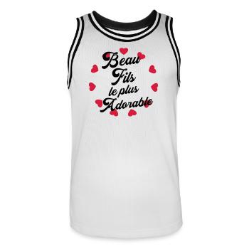 Beau Fils - Beau-Fils - Famille - Mariage - Tshirt - Men's Basketball Jersey - white/black - Front - AI Model Male 185 dark (185cm)