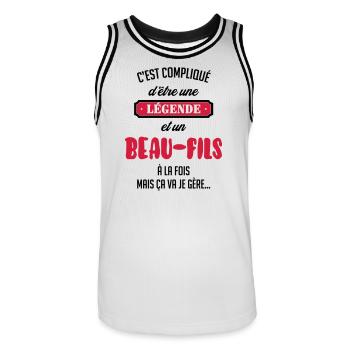 Beau Fils - Beau-Fils - Famille - Mariage - Tshirt - Men's Basketball Jersey - white/black - Front - AI Model Male 185 dark (185cm)