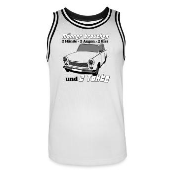  , DDR , 2 Hände 2 Augen 2 Eier 2 Takte (25 - Männer Basketball-Trikot - Weiß/Schwarz - Vorne - AI Model Male 185 dark (185cm)