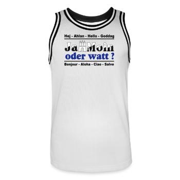 Hamburg , Tradition , Ja Moin oder watt (25) - Männer Basketball-Trikot - Weiß/Schwarz - Vorne - AI Model Male 185 dark (185cm)