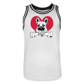 French Bulldog, French Bulldog ... / + - Men's Basketball Jersey - white/black - Front - AI Model Male 185 dark (185cm)