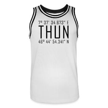 Coordonnées de Thun – Typographie avec référence locale Besch - Maillot de basket Homme - blanc/noir - Devant - AI Model Male 185 dark (185cm)