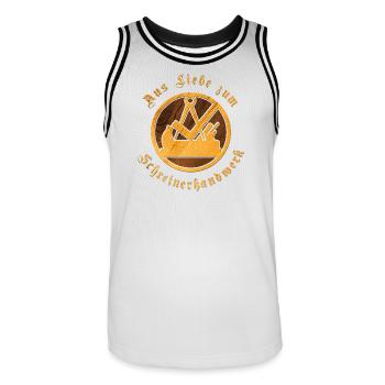 Schreiner Zunftwappen aus Holz | Handwerk Liebe - Männer Basketball-Trikot - Weiß/Schwarz - Vorne - AI Model Male 185 dark (185cm)
