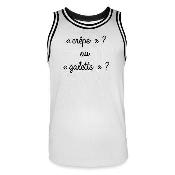 Bretagne - Crêpe ou galette ? - Maillot de basket Homme - blanc/noir - Devant - AI Model Male 185 dark (185cm)