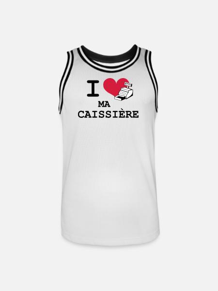 I love ma caissière - Maillot de basket Homme - blanc/noir