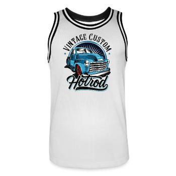 Blue Hotrod Vintage Car Graphic - Men's Basketball Jersey - white/black - Front - AI Model Male 185 dark (185cm)