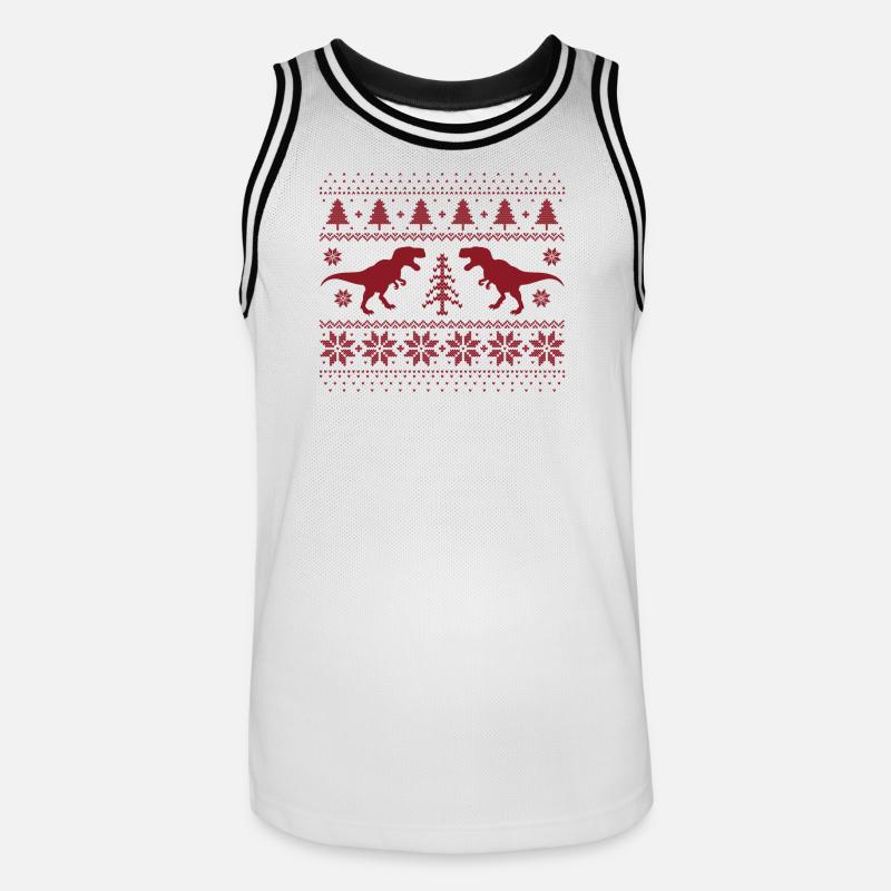 Dinosaurier-Weihnachtspullover - Männer Basketball-Trikot - Weiß/Schwarz