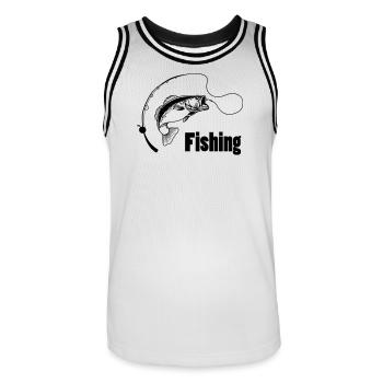 Angelrute mit Haken und Fisch - Männer Basketball-Trikot - Weiß/Schwarz - Vorne - AI Model Male 185 dark (185cm)