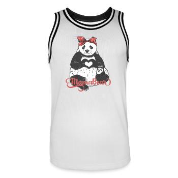 "MamaBear" Panda with Red Bandana and Hand Heart - Men's Basketball Jersey - white/black - Front - AI Model Male 185 dark (185cm)
