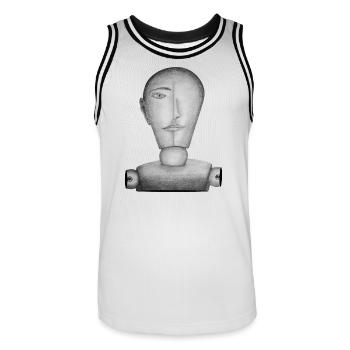 Mannequin dessiné - Maillot de basket Homme - blanc/noir - Devant - AI Model Male 185 dark (185cm)