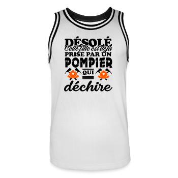fille prise par un pompier qui déchire - Maillot de basket Homme - blanc/noir - Devant - AI Model Male 185 dark (185cm)