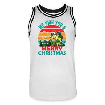 Christmas in July Quote We Fish You - Men's Basketball Jersey - white/black - Front - AI Model Male 185 dark (185cm)