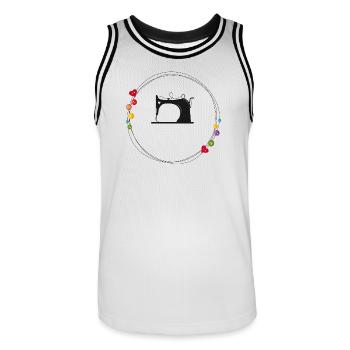nostalgisch stilisierte Nähmaschine mit Knöpfe - Männer Basketball-Trikot - Weiß/Schwarz - Vorne - AI Model Male 185 dark (185cm)