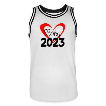 Baby 2023 - Neugeborenes 2023 Baby Geschenk - Männer Basketball-Trikot - Weiß/Schwarz - Vorne - AI Model Male 185 dark (185cm)
