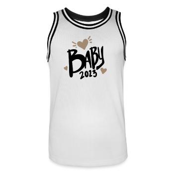 Baby 2023 - Neugeborenes 2023 Baby Geschenk - Männer Basketball-Trikot - Weiß/Schwarz - Vorne - AI Model Male 185 dark (185cm)