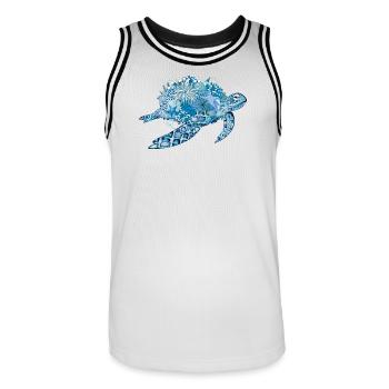 imaginative blue turtle with corals - Men's Basketball Jersey - white/black - Front - AI Model Male 185 dark (185cm)