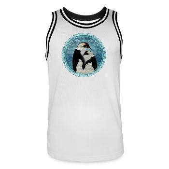 two magical penguins in mosaic style - Men's Basketball Jersey - white/black - Front - AI Model Male 185 dark (185cm)