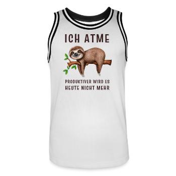 Faultier Ich atme produktiver wird es heute nicht - Männer Basketball-Trikot - Weiß/Schwarz - Vorne - AI Model Male 185 dark (185cm)