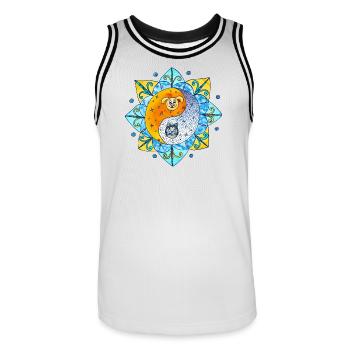 Katze Hund niedlich Yin Yang Symbol Mandala - Männer Basketball-Trikot - Weiß/Schwarz - Vorne - AI Model Male 185 dark (185cm)