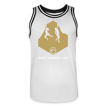 Glückliches verheiratetes Kletterleben. Ich liebe das Klettern. - Männer Basketball-Trikot - Weiß/Schwarz - Vorne - AI Model Male 185 dark (185cm)