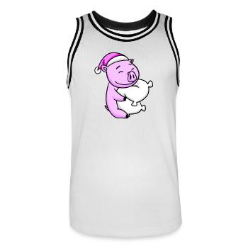 Cochon avec oreiller et bonnet de couchage - Maillot de basket Homme - blanc/noir - Devant - AI Model Male 185 dark (185cm)