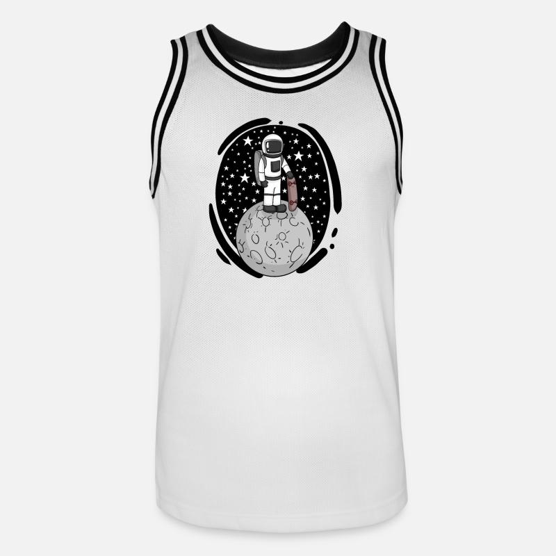 Astronaute avec skateboard dans l’espace - Maillot de basket Homme - blanc/noir