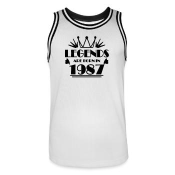 1987 - Jahrgang 1987 - Männer Basketball-Trikot - Weiß/Schwarz - Vorne - AI Model Male 185 dark (185cm)