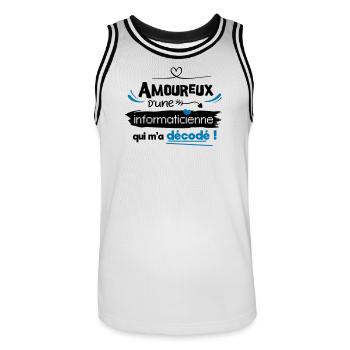 Amoureux d'une informaticienne ! humour geek - Maillot de basket Homme - blanc/noir - Devant - AI Model Male 185 dark (185cm)