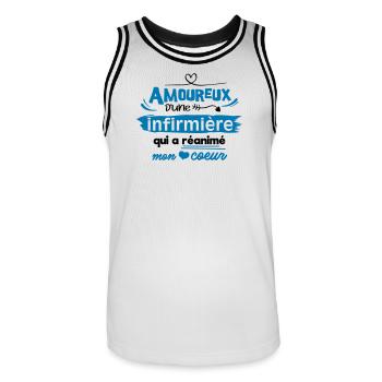 Amoureux d'une infirmière ! humour - Maillot de basket Homme - blanc/noir - Devant - AI Model Male 185 dark (185cm)