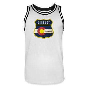 Design de l'écusson Greeley Colorado - Maillot de basket Homme - blanc/noir - Devant - AI Model Male 185 dark (185cm)