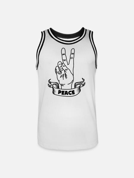 Handgeste Frieden und Textbanner - Männer Basketball-Trikot - Weiß/Schwarz