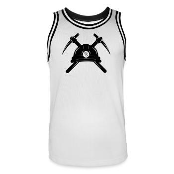Zwei Spitzhacken mit Helm gekreuzt - Männer Basketball-Trikot - Weiß/Schwarz - Vorne - AI Model Male 185 dark (185cm)
