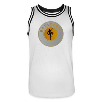 Bouldern: Kletter-Silhouette, Boulder-King - Männer Basketball-Trikot - Weiß/Schwarz - Vorne - AI Model Male 185 dark (185cm)