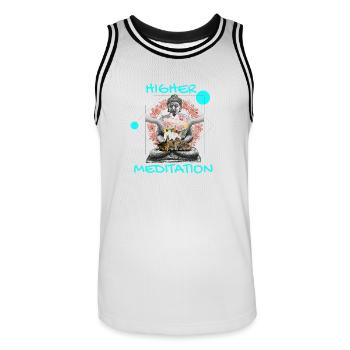Höheres Meditation-Buddha mit Blumen - Männer Basketball-Trikot - Weiß/Schwarz - Vorne - AI Model Male 185 dark (185cm)